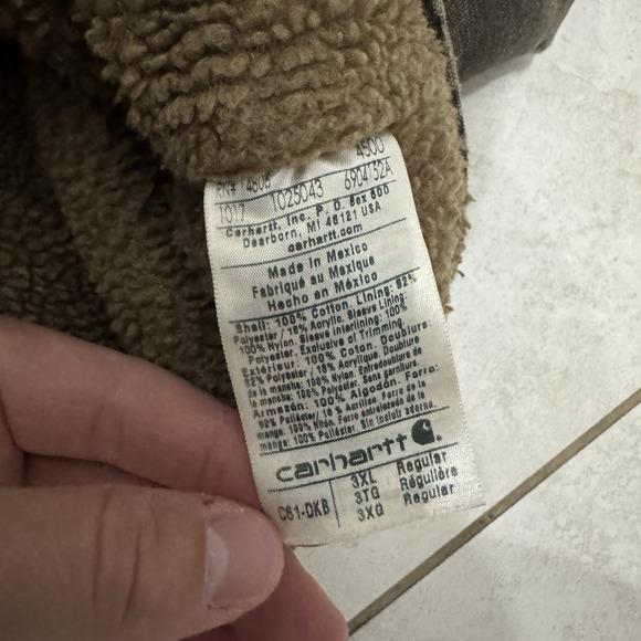 Carhartt Jacket Mens 3XL Brown Canvas Full Zip Sherpa Lined Distressed C61-DKB - Picture 7 of 10